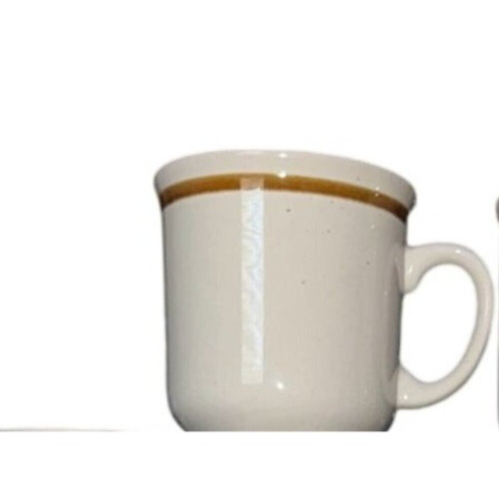 Restaurant Coffee Mugs 3" Tall 3.25" Diameter White With Brown Band